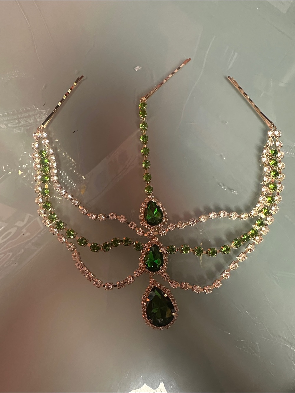 Green Crystal Teardrop Headpiece Necklace - Women Jewelry
